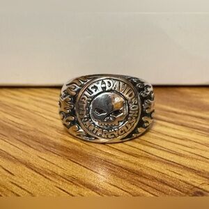 Harley Davidson Sterling Silver 925 Skull flame Ring. Size 10 / 13.5 grams